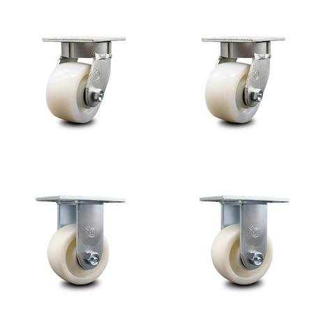 Service Caster 4 Inch Kingpinless Nylon Wheel Swivel Caster Swivel 2 Rigid, 2PK SCC-KP30S420-NYR-2-R-2